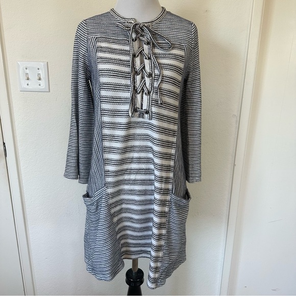 BCBGMaxAzria Lani Lace Up Front Embroidered Striped Knit Tunic Dress XXS - Picture 3 of 13